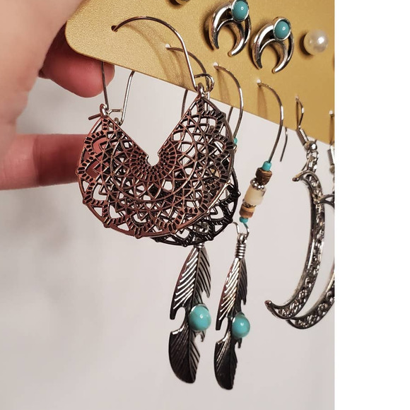 Boho Earring Earrings Set ~ 6 Pairs ~ Drop Dangle Earrings Studs - Picture 5 of 8